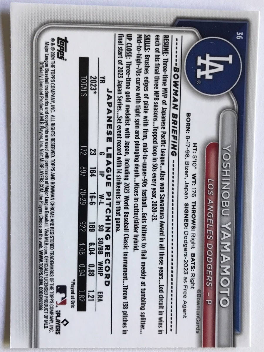 2024 Bowman Chrome Mega Box Mojo Yoshinobu Yamamoto RC 2024 Bowman Chrome Mega Box Mojo Yoshinobu Yamamoto RC