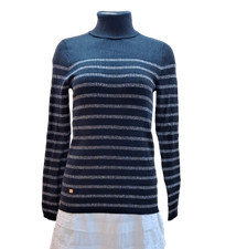 Lauren Ralph Lauren Women's Black/Silver Striped Turtleneck Sweater
