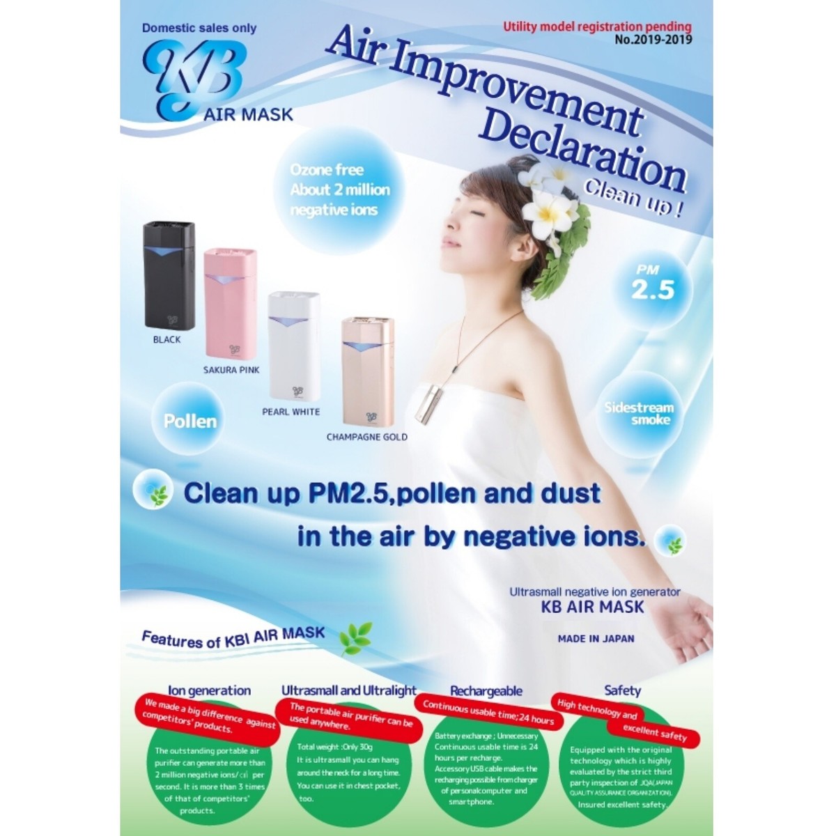 KB Air Mask Air Purifier Ultracompact Portable Ion Generating Pink