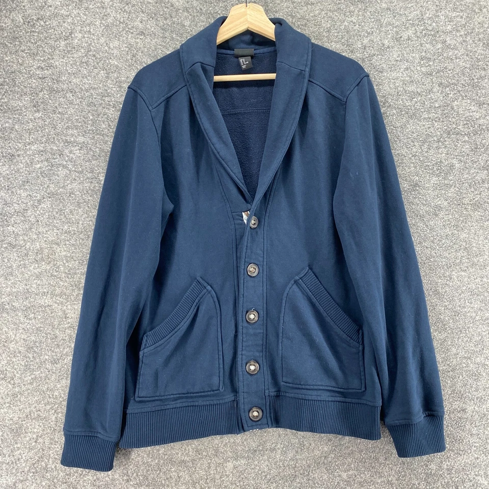 Cárdigan H&M Mujer M Medio Azul Cuello Manga Larga Bolsillos Abotonados Tejido Foto 3 de 4