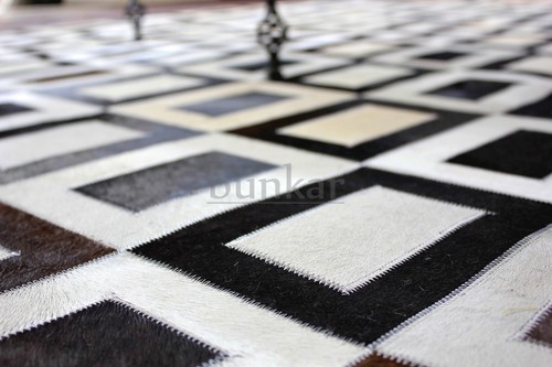 bunkar's Handmade Cowhide Leather Checkerboard Pattern Area Rugs - Medieval Wall - Picture 2 of 5
