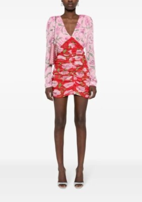 NWT ROTATE Birger Christensen Floral Red/Pink Mini Dress w/ Tags Size: M/8 $353