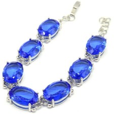 Eye Catching 27.9 Big Gemstone Violet Tanzanite Dating Silver Bracelet 6.5-7.5"