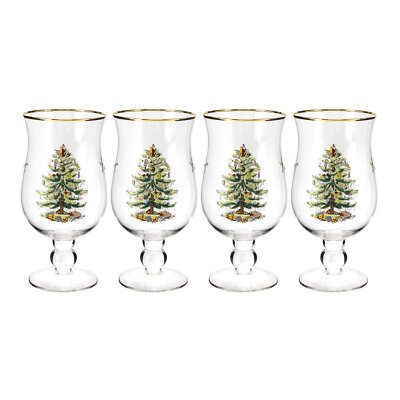 Spode- Christmas Tree Tulip Stemmed Glasses, Set of 4, 17.5 Ounces