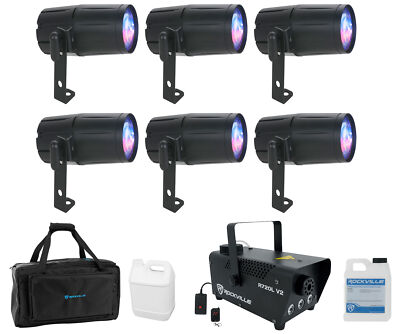 (6) American DJ PINSPOT LED QUAD DMX 8 Watt Pinspot Lights w/ Remote+Fogger+Bag