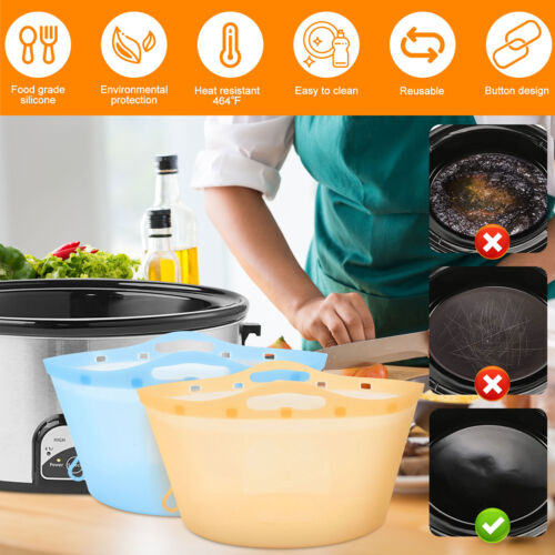 2Pcs Silicone Slow Cooker Liners Fits 6-10 QT Orange and Blue Silicone Pot weqDZ