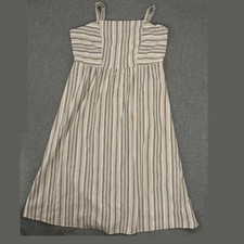 Robert Louis Linen Blend Dress XL Striped Tan Blue White Button Detail.
