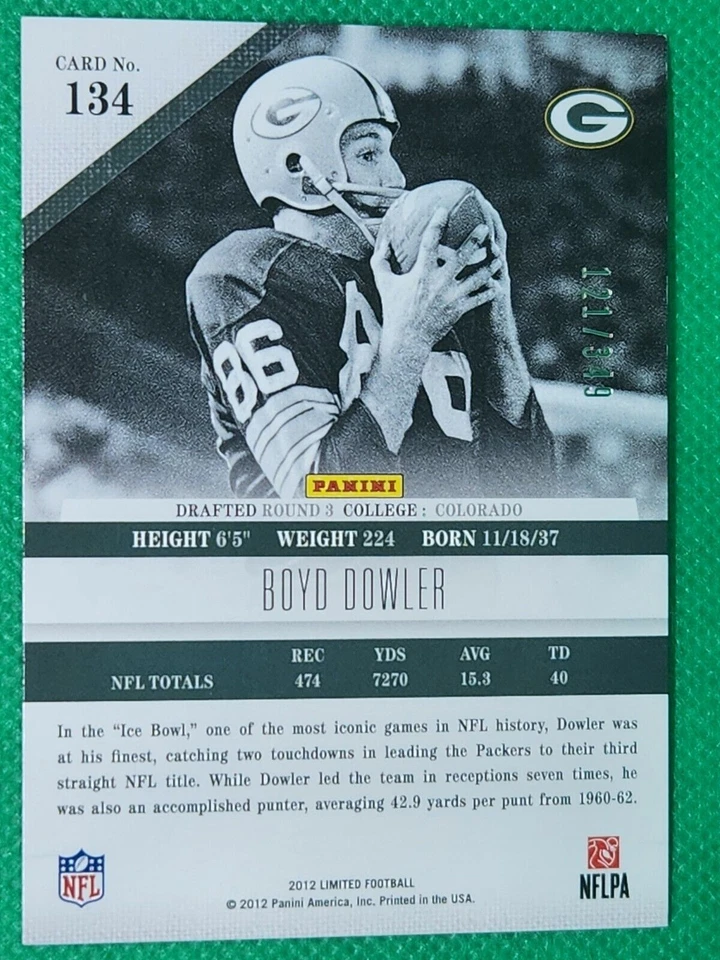 2012 Limited Legend /349 Boyd Dowler NICE Green Bay Packers / Colorado - Image 2 of 3