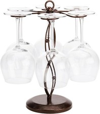 MyGift Scrollwork Bronze Metal Tabletop Stemware Wine Glass Rack with 6 Hooks