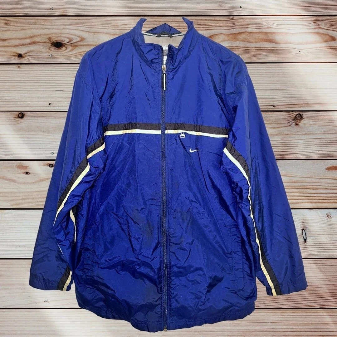 B5 Nike Full Zip Windbreaker Track Jacket Cotton Lined Men's Large VTG 90s Blue