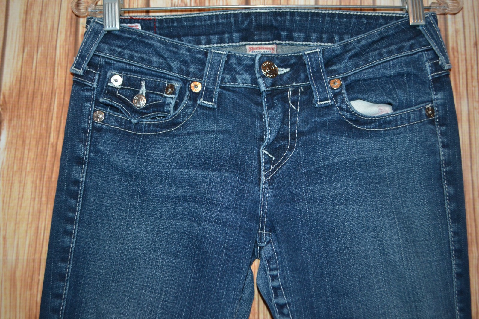 True Religion Women's Billy Straight Pocket Flaps Blue Denim Jeans Sz 29x32 thumbnail 5