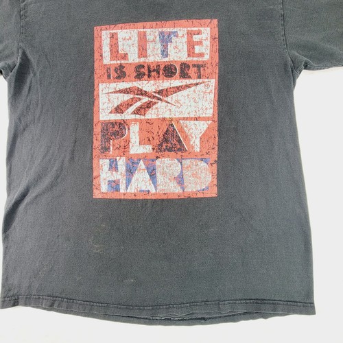 Vintage Reebok Life is Short Play Hard Single Stitch T-shirt Size XL Black - Picture 2 of 17