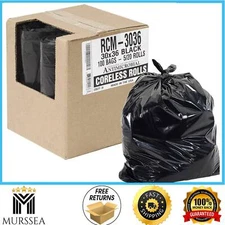 Trash Bags 30 Gal. Black Plastic Strong Tall Heavy Duty Garbage Kitchen 100-Pack