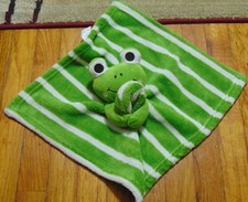 Frog Lovey Security Blanket Plush Green White Stripes RN 119741