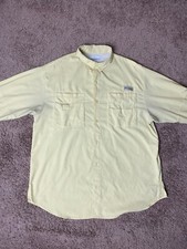 Columbia PFG Shirt Mens L Yellow Bahama Omni Shade Button Down Long Sleeve