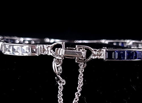 Antico Decorativo Rodio Placcato Argento Sterling Canale Set Strass Bracciale - Foto 4 di 5
