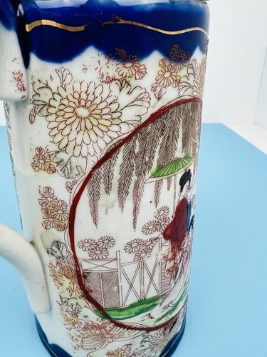 Antique Japanese hand-painted Coffee Tea Pot Chocolate Pot Royal Blue - Picture 10 of 17