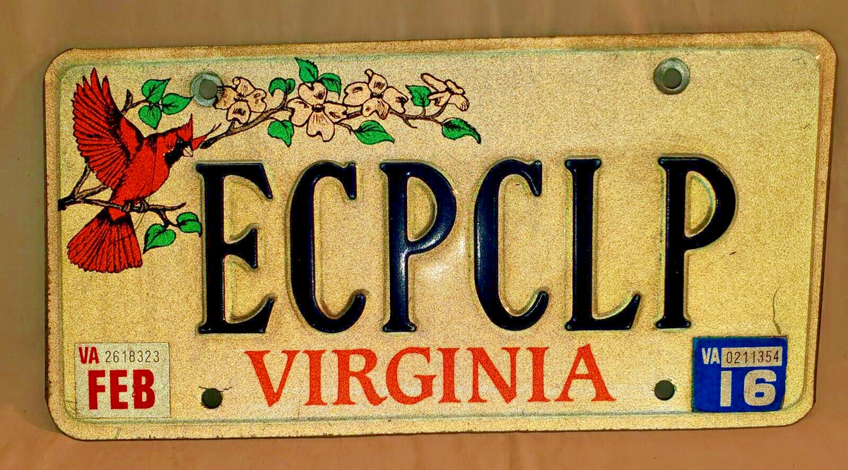 VIRGINIA ICE PEARL バックライト広告プレート VIRGINIA Vanity LICENSE PLATE ECPCLP CARDINAL DOGWOOD ECP CLP | eBay