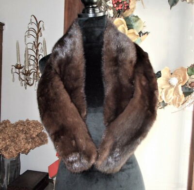 Vintage Dark Brown Mink Fur Four Pelt Stole Collar Wrap W/ A Twist 44