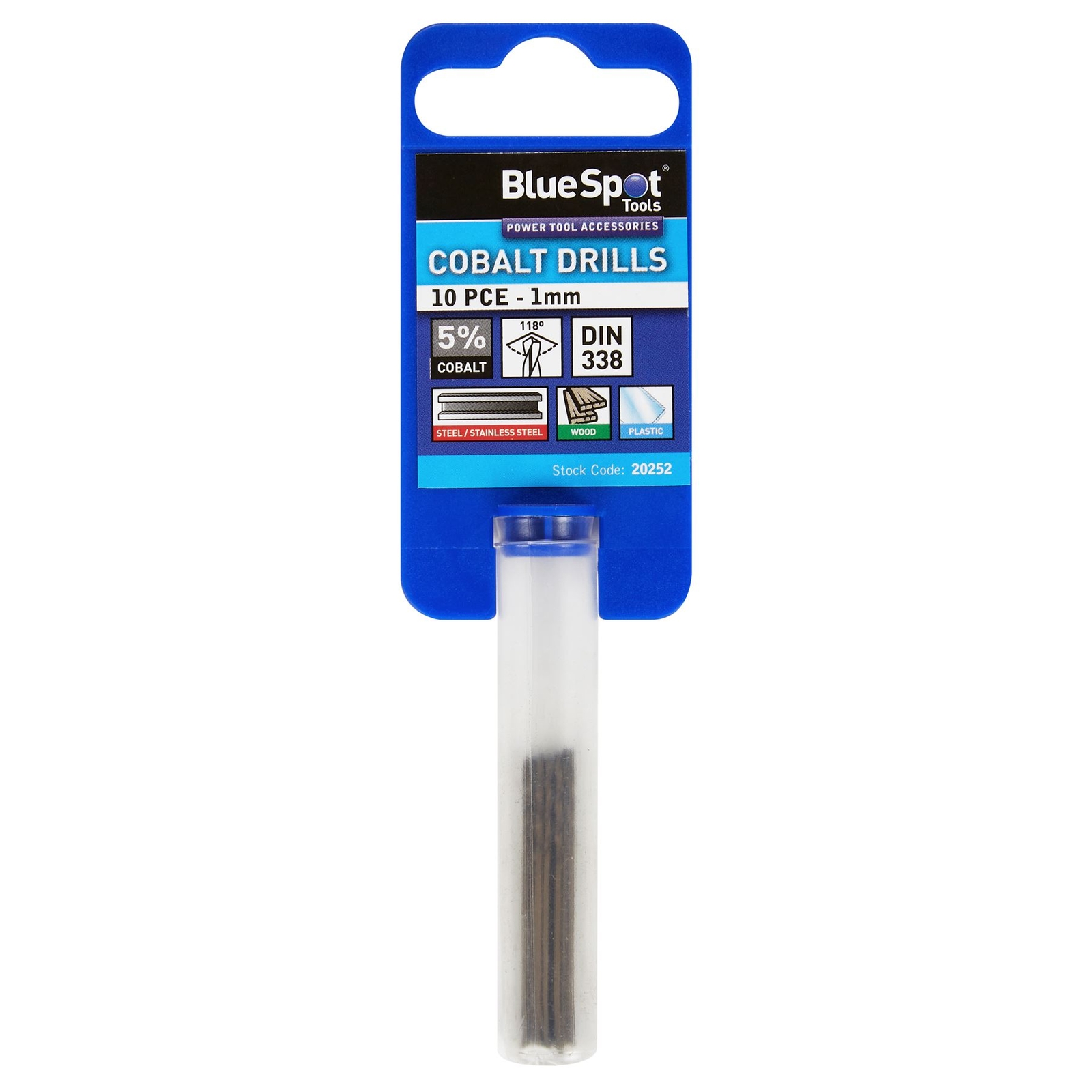 BlueSpot Metal Hss Cobalt Drill Bits Set 10pc 1mm For Steel Wood Plastic