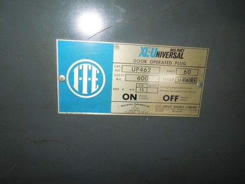 ITE UP462 60A 3ph 4W 600V XL-Universal Fusible Bus Duct Door Operated Plug Used - Picture 2 of 5