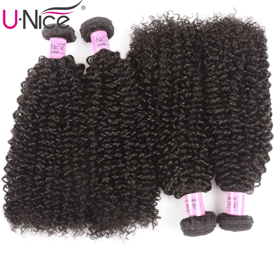 UNice Kinky Curly 1/3 Bundles Human Hair Weaves Peruvian Virgin Hair Extensions - Image 4 of 4