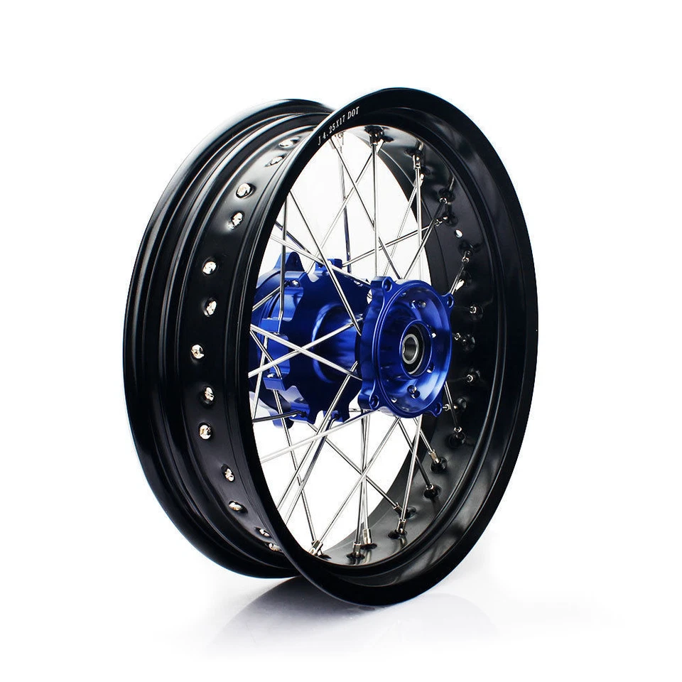 Juego Ruedas Suzuki DR650 1996-2023 Supermoto 17" Supermotard Negro Azul Buje Foto 3 de 4