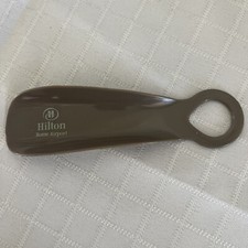 Hilton Hotel Rome Airport - Plastic Grey Brown Shoe Horn White Script Logo RARE