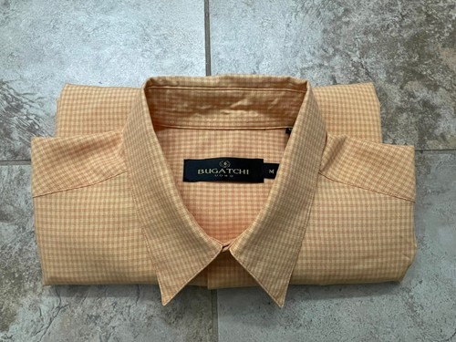 Bugatchi Uomo NWOT Mens Short Sleeve Button Down Shirt Sz M Orange Check - Picture 10 of 10