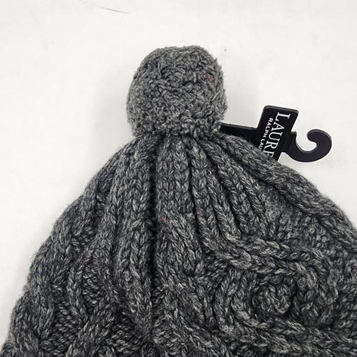 Lauren Ralph Lauren Cable Knit Beanie With Pom Women's One Size Gray Wool Blend - Picture 3 of 12