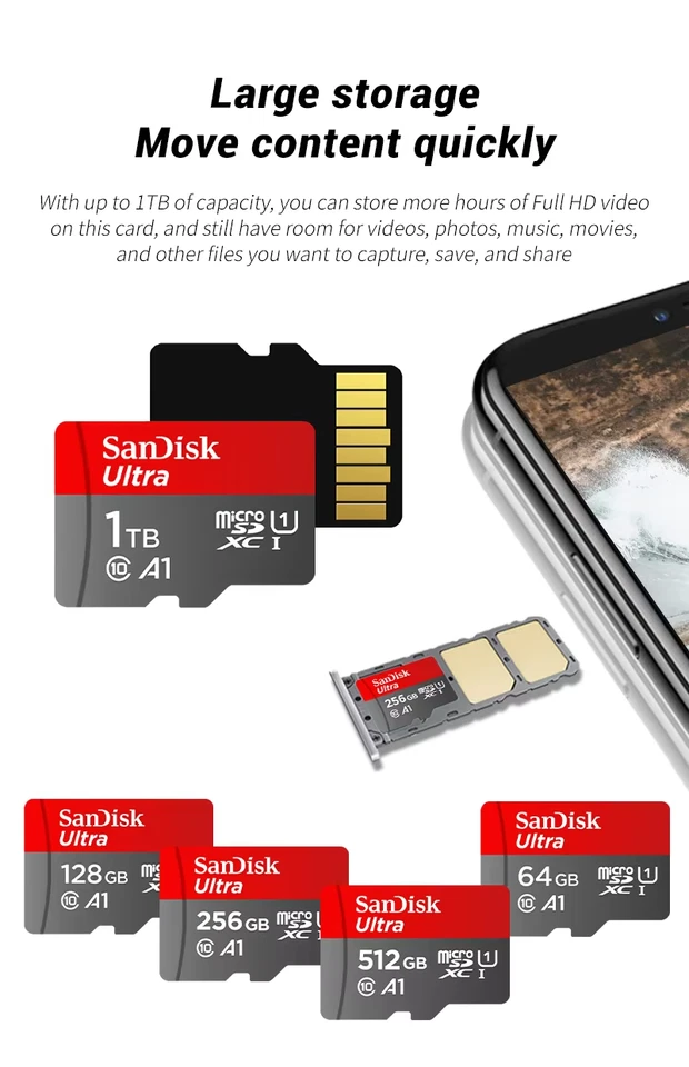 SanDisk, Sony, 1TB Micro SD Handy Speicher Karte, Adapter - Bild 2 von 4