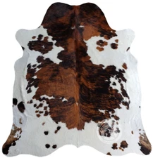 Tricolor Genuine Cowhide Rug - Size 6x6’ - Top Quality