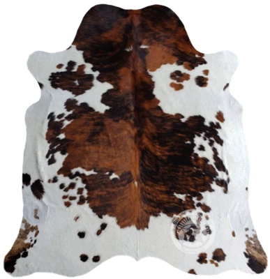 LUXURY COWHIDES Tricolor Genuine Cowhide Rug - Size 6x6’ - Top Quality