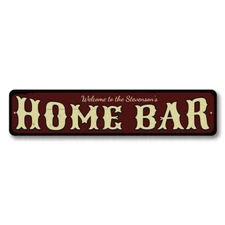 Home Bar Sign, Personalized Welcome Sign, Custom Family Name Metal Decor Sign