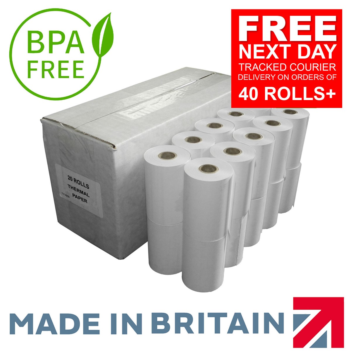 Carta termica fino Rolls, 50 rotoli di carta termica per ricevute PDQ da 57 mmx36 mmx15 m, carta di credito termica fino a rotolo, per carte di