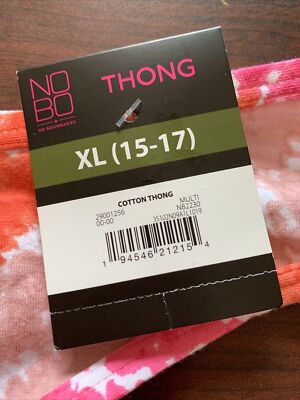 NWT No Boundaries Cotton Thong XL 15-17 Racy Pink Diagonal Tie Dye
