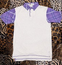 VTG iliac Golf Bert La Mar Shirt PURPLE Plaid USA Made Polo RARE Mens M #038