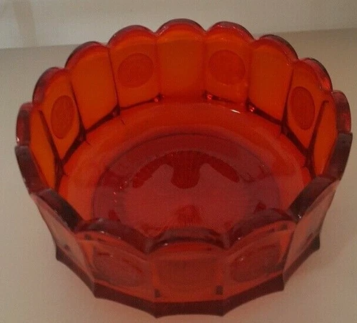 FOSTORIA AMBERINA FROSTED COIN GLASS BOWL SCALLOP EDGES THICK GLASS 7.5 INCHES