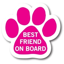 Best Friend on Board Pawprint Car Magnet By Magnet Me Up 5" Pink Paw Print Auto