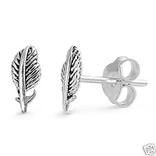 Feather Stud Earrings Sterling Silver 925 Stunning Fashion Jewelry Gift