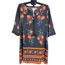 Simply Noelle Black Floral Boho Tassel Long Sleeve Shift NWT Dress Womens Small