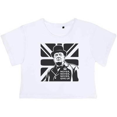 ''Never Give Up - Churchill Quote'' Damen Baumwoll Crop Tops (CO062876)