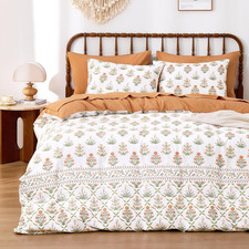 Rust Orange Floral Duvet Cover Set, Vintage Boho 3-Piece Twin/Twin XL