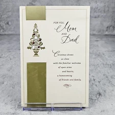 Hallmark Christmas Greeting Card For Mom & Dad Green Ribbon Tree Love Family 6x8