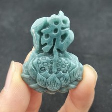 Certified Blue Green Natural Type A Jadeite Carved Fo 佛 Lotus Flower Pendant