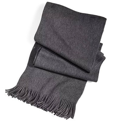 New Mens HUGO by Hugo Boss 100% Virgin Wool Gray Fringe Trim  Zucy Scarf