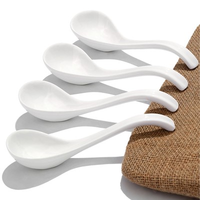 Asian Ceramic Soup Spoon with Long Handle Easy to Hold Non-slip Bottom for