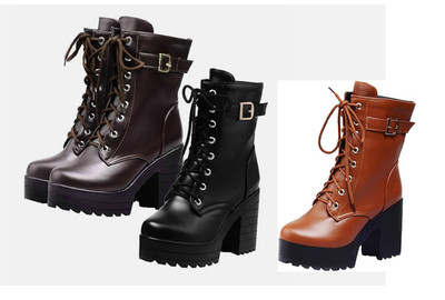Plateau Stiefeletten Schnüren Blockabsatz High Heels Ankle Boots Gothic Schuhe
