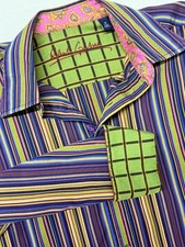 Robert Graham Men's Classic Flip Cuff Button Shirt Bold Stripe Purple Medium