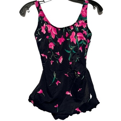 Slim Allure Floral Swimsuit One Piece With Front Ruffle Size 10 